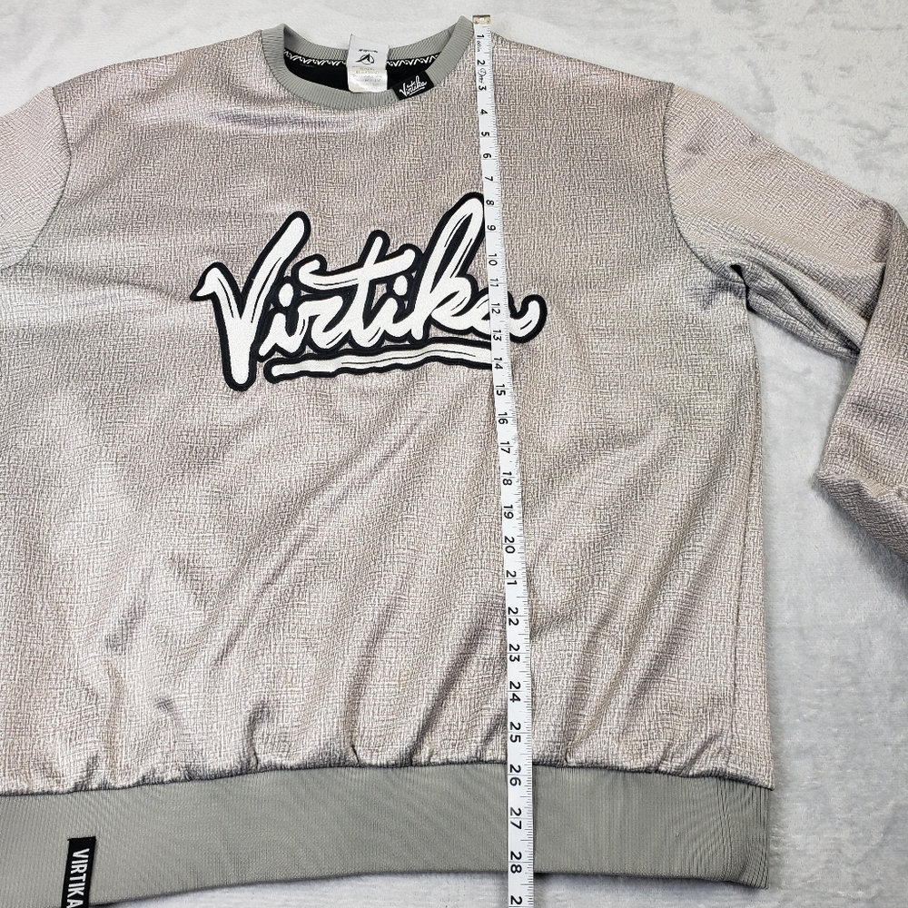 Virtika Silver Script Logo Snowboarding Ski Fleece Lined Crewneck Sweater Men L - Picture 9 of 12